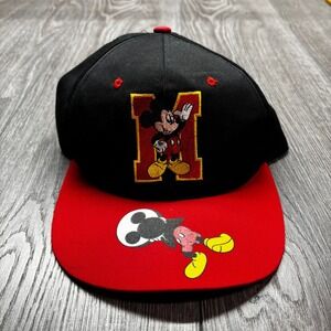 Vintage Mickey Unlimited Snapback Hat Black Red Disney Mickey Mouse Varsity Cap